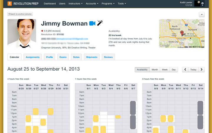 Admin view of instructor availability